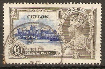 Ceylon 1935 6c Silver Jubilee Stamp. SG379.